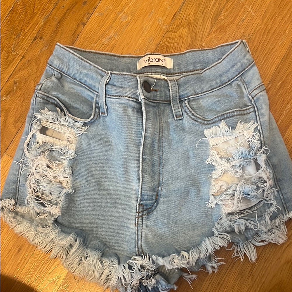 Vibrant Blue Distressed Jean Shorts